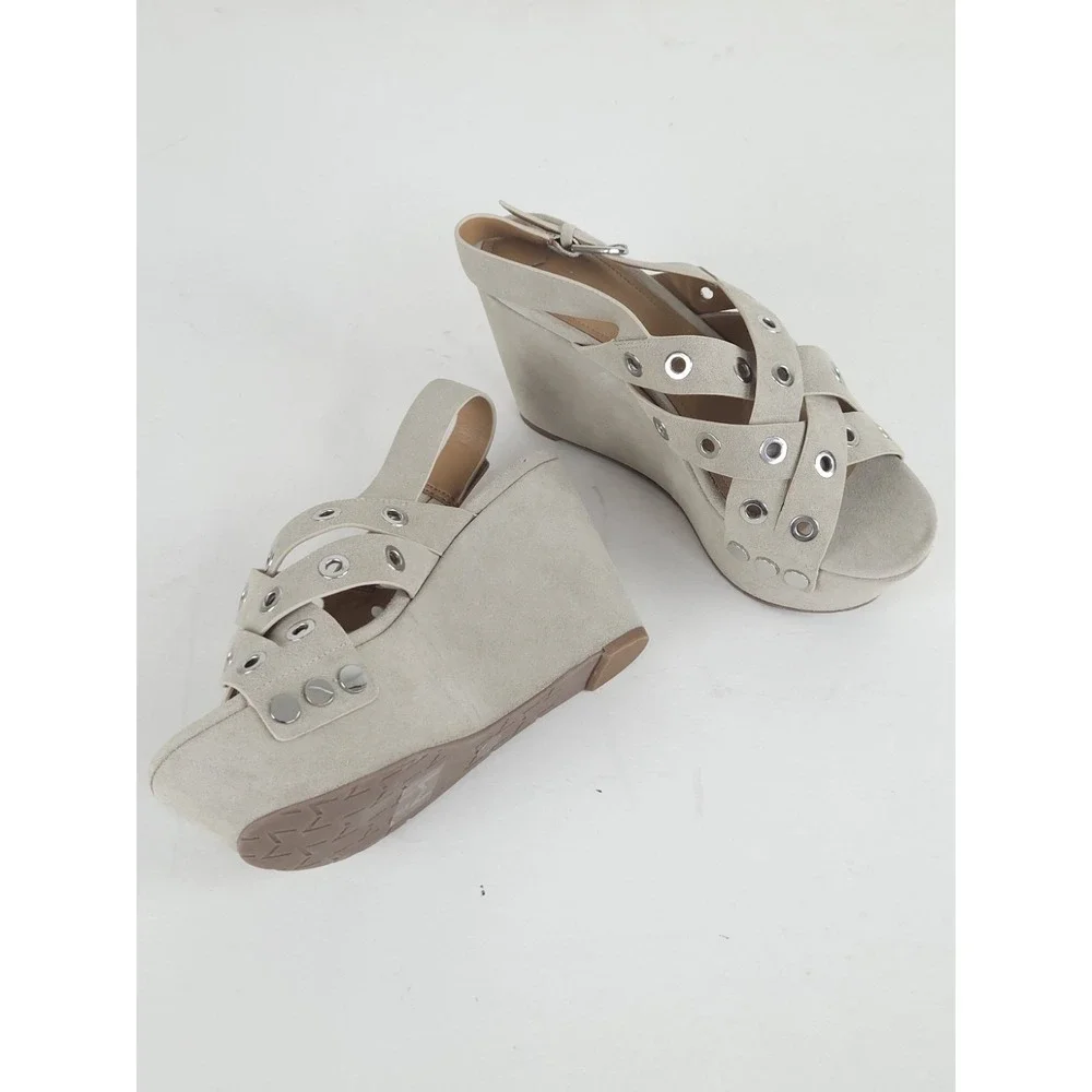 Marc Fisher Women's 7M Suede Platform Wedge Sandals Stud Retro Rocker Chic 3.75